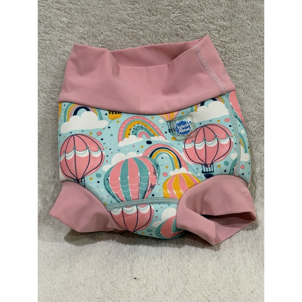 Splash About Happy Nappy Swim Diaper Kids 1-2 Years Pink Rainbow Hot Air Balloon